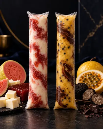 Dois geladinhos gourmet: goiabada com queijo e maracujá trufado